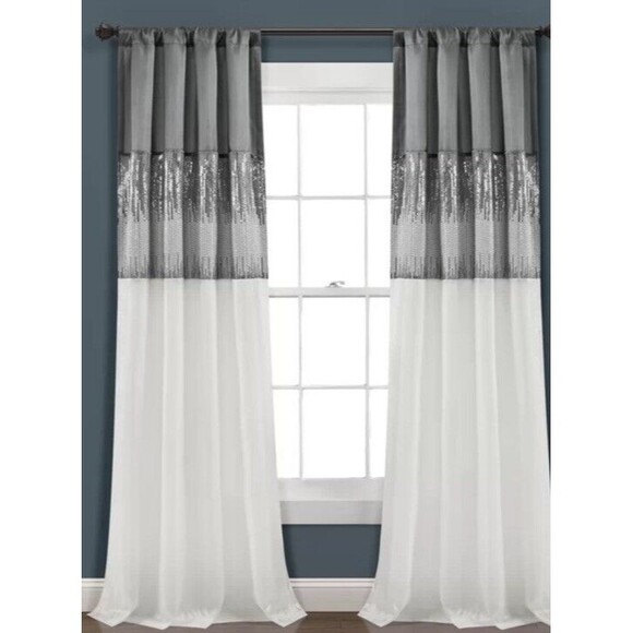2x Lush Decor Night Sky Window Curtain Panel Single Gray/White 42”X84” Sequin - Picture 7 of 7